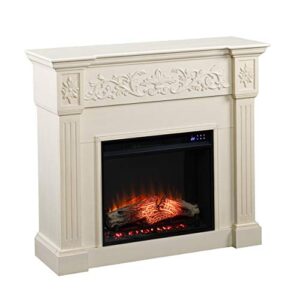 sei furniture calvert electric fireplace with carved floral trim, new ivory