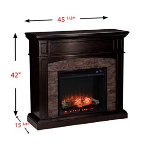 SEI Furniture Grantham Faux Stone Corner Electric Fireplace with Hidden Media Shelf, New Ebony