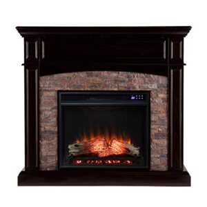 SEI Furniture Grantham Faux Stone Corner Electric Fireplace with Hidden Media Shelf, New Ebony