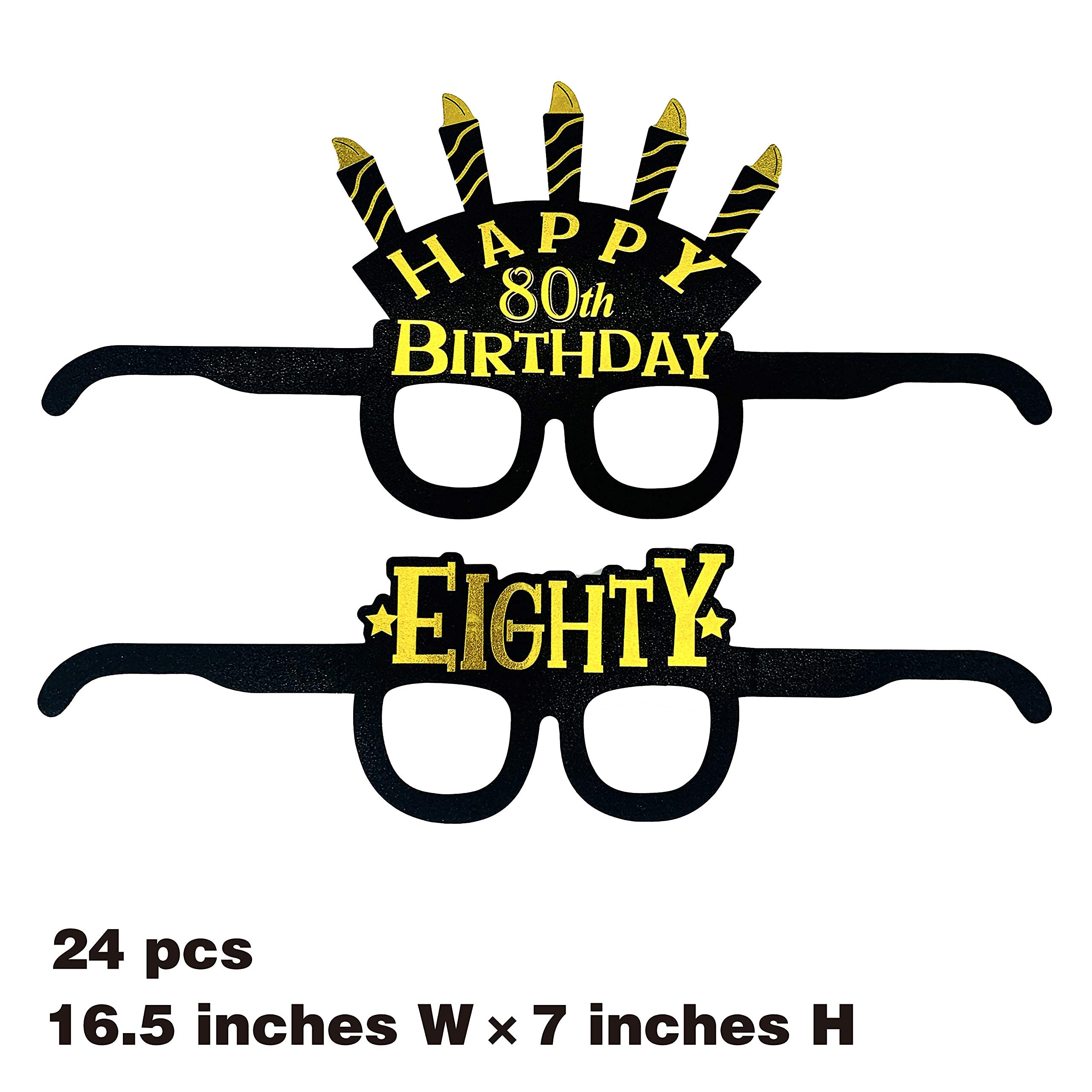 jenlion 80th birthday decorations party glasses - thirty birthday masks - black gold theme 80th birthday party supplies. 80th birthday party favors. Set of 24