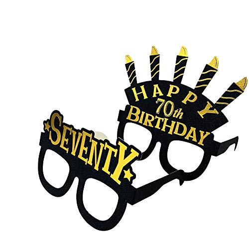 jenlion 70th birthday decorations party glasses - seventy birthday masks - black gold theme 70th birthday party supplies. 70th birthday party favors. Set of 24