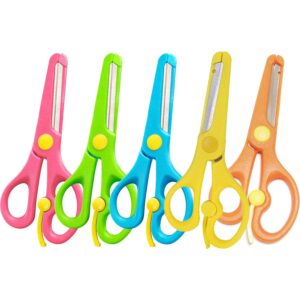 5 pack plastic scissors for kids,colorful safety craft scissors plastic handle pre-school training scissors(5 colors)
