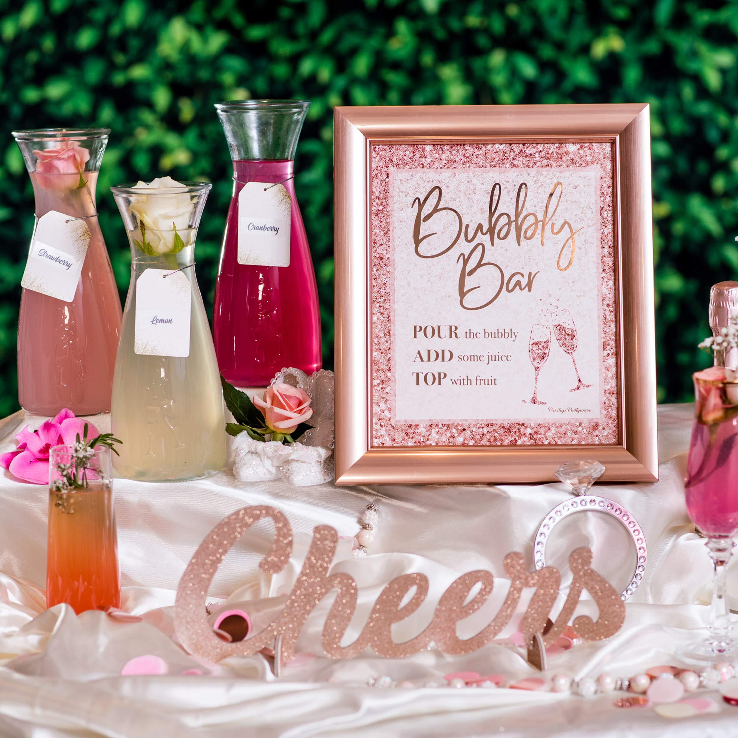 PRESTIGE Mimosa Bar Kit | Bridal Shower Decorations, Rose Gold Bachelorette Party Decorations, Bridal Shower Decor, Brunch & Bubbly Bar Sign, Pink Galentines Day Decorations, Mothers Baby Girl (Rose)