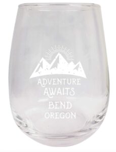 r and r imports bend oregon souvenir 15 oz laser engraved stemless wine glass adventure awaits design 2-pack