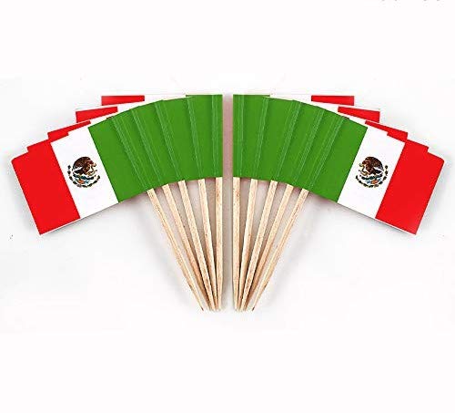 JAVD CYPS 100 Pcs Mexico Flag Mexican Toothpick Flags, Small Mini Stick Cupcake Toppers Mexican Flags,Country Picks Party Decoration Celebration Cocktail Food Bar Cake Flags