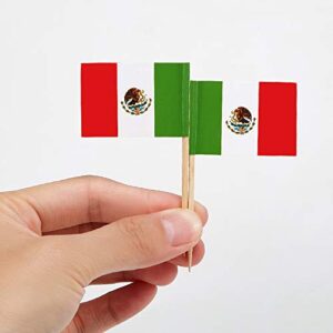 JAVD CYPS 100 Pcs Mexico Flag Mexican Toothpick Flags, Small Mini Stick Cupcake Toppers Mexican Flags,Country Picks Party Decoration Celebration Cocktail Food Bar Cake Flags