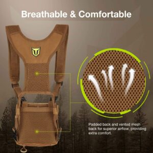 TIDEWE Bino Harness with Rangefinder Pouch & Rain Cover, Durable Lightweight Portable Binocular Pack, Comfortable Small Bino Chest Harness for Hunting, Hiking (Brown)