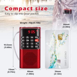 PRUNUS J-328 Mini Portable Pocket FM Radio MP3 Walkman Radio with Recorder, Lock Key, SD Card Player, Rechargeable Battery Operated(NO AM) Red