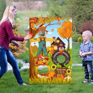 Thanksgiving Party Decorations, Thanksgiving Toss Game Turkey Pumpkins Sunflower Scarecrow Harvest Maple Leaves Background Autumn Forest Backdrop Natural Scenery Landscape Photo Background (Classic)