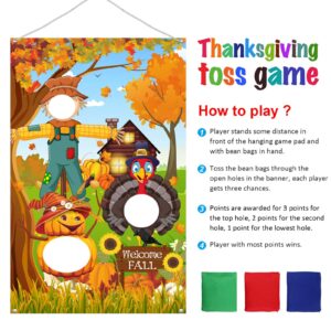 Thanksgiving Party Decorations, Thanksgiving Toss Game Turkey Pumpkins Sunflower Scarecrow Harvest Maple Leaves Background Autumn Forest Backdrop Natural Scenery Landscape Photo Background (Classic)