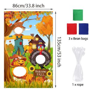 Thanksgiving Party Decorations, Thanksgiving Toss Game Turkey Pumpkins Sunflower Scarecrow Harvest Maple Leaves Background Autumn Forest Backdrop Natural Scenery Landscape Photo Background (Classic)