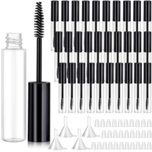 30 pieces 10 ml empty mascara tubes eyelash wand refillable clear bottles cream container with 4 pieces transparent funnels transferring castor oil for diy cosmetics (black)