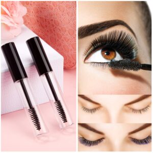 30 Pieces 10 ml Empty Mascara Tubes Eyelash Wand Refillable Clear Bottles Cream Container with 4 Pieces Transparent Funnels Transferring Castor Oil for DIY Cosmetics (Black)