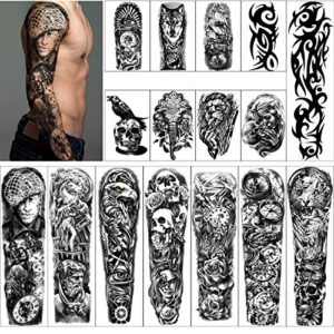 full arm temporary tattoos 8 sheets and half arm shoulder waterproof tattoos 8 sheets, extra large tattoo stickers for men and women (22.83"x7.1")