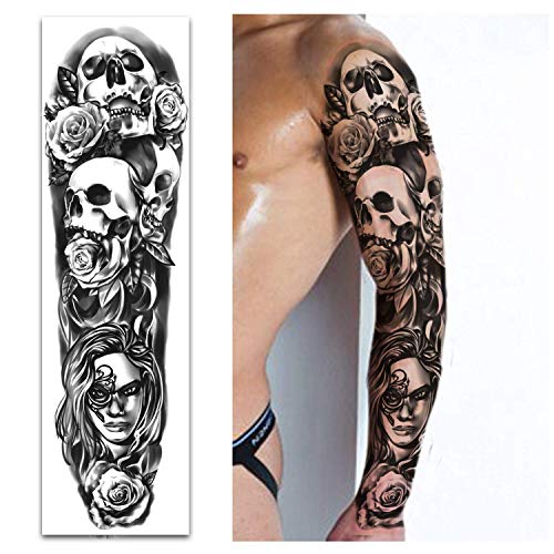 Full Arm Temporary Tattoos 8 Sheets and Half Arm Shoulder Waterproof Tattoos 8 Sheets, Extra Large Tattoo Stickers for Men and Women (22.83"X7.1")