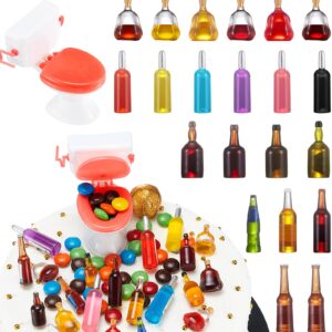 21 pieces 21 styles miniature wine bottles with 1 piece mini toilet cake topper dollhouse cake accessories miniature funny toy set for party celebrating party, birthday party cake decorations