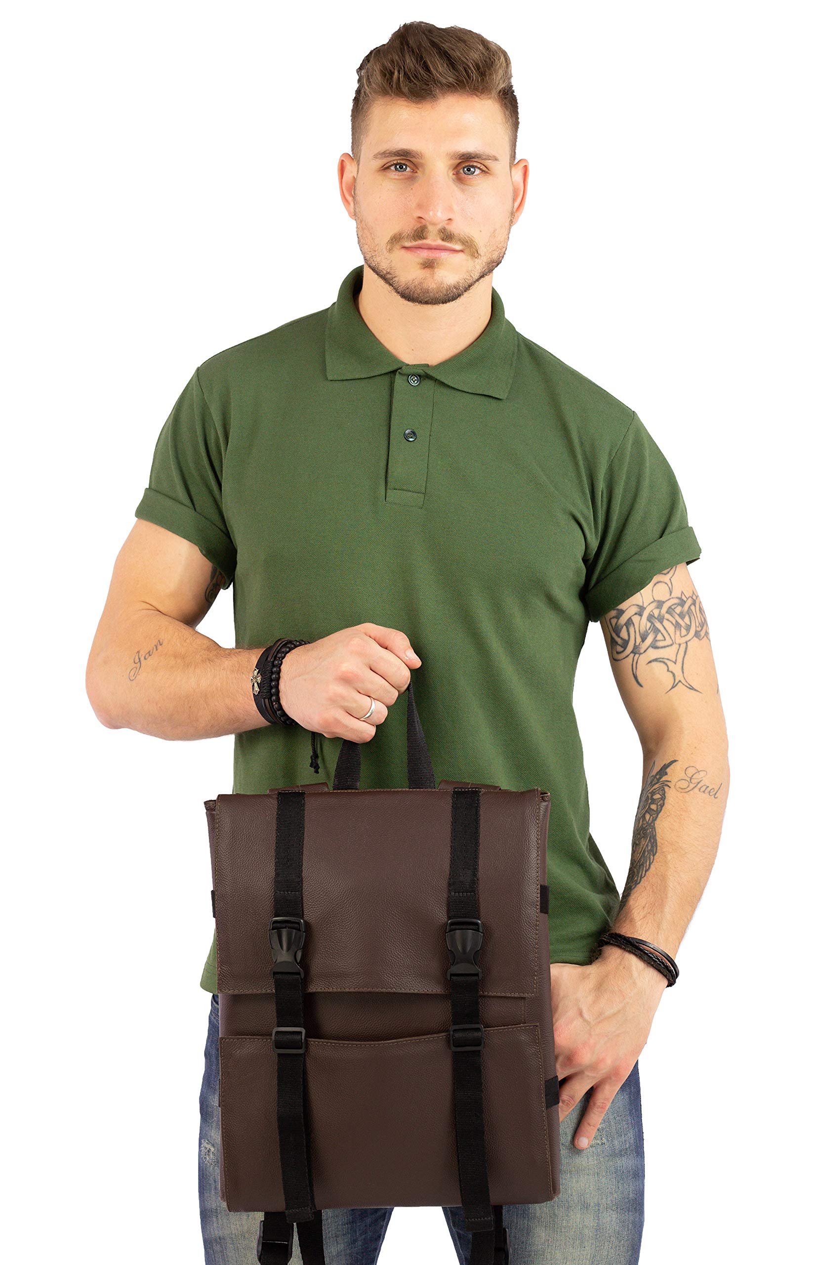 Under NY Sky Knife Bag - Brown Real Leather - 13 Knife Slots, 2 Zipped Pockets for Kitchen Utensils, Large Pocket for Tablets & Notebooks - Expandable - Tool Storage Bag Style for Chefs, Cooks, BBQ