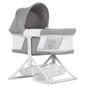 dream on me 2-in-1 convertible insta fold bassinet and cradle in light gray, lightweight, portable and easy to fold baby bassinet, adjustable canopy, breathable mesh sides, jpma certified