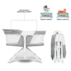 Dream On Me 2-in-1 Convertible Insta Fold Bassinet and Cradle in Light Gray, Lightweight, Portable and Easy to Fold Baby Bassinet, Adjustable Canopy, Breathable Mesh Sides, JPMA Certified