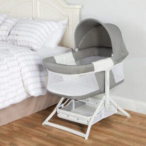 Dream On Me 2-in-1 Convertible Insta Fold Bassinet and Cradle in Light Gray, Lightweight, Portable and Easy to Fold Baby Bassinet, Adjustable Canopy, Breathable Mesh Sides, JPMA Certified