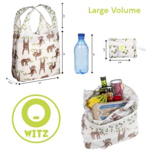 O-WITZ Reusable Grocery Bags | Vibrant Tote Bag For Groceries, Gym, Office Supplies, Beach Gear, Toys & More | Washable Design | Large Handles For Maximum Convenience | Folds Into A Small Pouch, Sloth