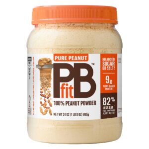 pbfit pure peanut, 100% powdered peanut powder, non-gmo, plant-based, gluten-free protein powder, 9g of protein 9% dv, (24 oz)