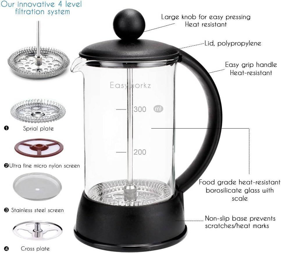 Easyworkz Eclipse French Press 12 oz Coffee Tea Maker with Borosilicate Glass