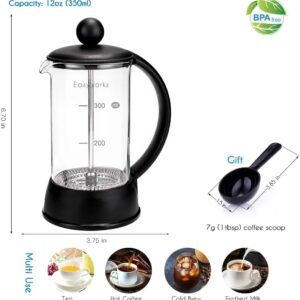 Easyworkz Eclipse French Press 12 oz Coffee Tea Maker with Borosilicate Glass