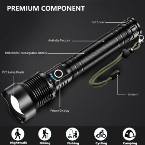 Lylting Rechargeable LED Flashlights High Lumens, 900000 Lumens Super Bright Flashlight with 5 Modes & Waterproof, Powerful Handheld Flashlight for Camping Emergencies