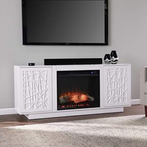 SEI Furniture Delgrave Electric Fireplace TV Stand for TVs up to 56 Inches with Touch Screen Control Panel, White