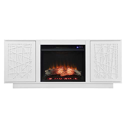 SEI Furniture Delgrave Electric Fireplace TV Stand for TVs up to 56 Inches with Touch Screen Control Panel, White