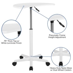 BizChair White Sit to Stand Mobile Laptop Computer Desk - Portable Rolling Standing Desk