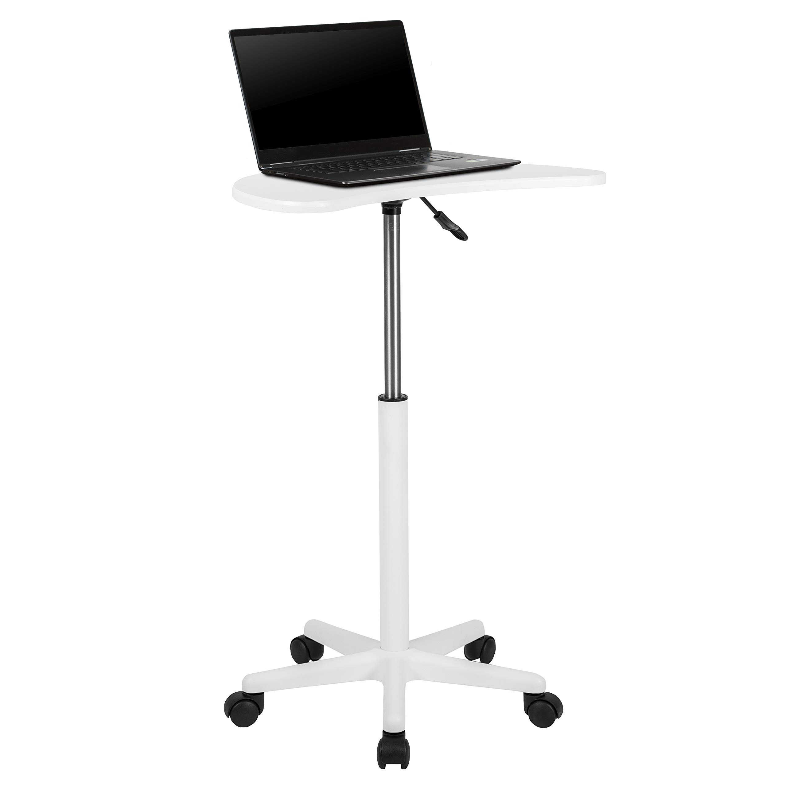 BizChair White Sit to Stand Mobile Laptop Computer Desk - Portable Rolling Standing Desk