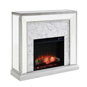 sei furniture trandling mirrored & faux electric fireplace, new antique silver/white marble (amz9537201rf)