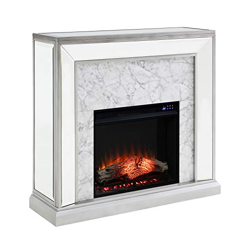 SEI Furniture Trandling Mirrored & Faux Electric Fireplace, New Antique Silver/White Marble (AMZ9537201RF)