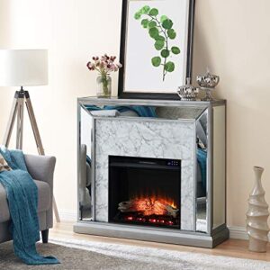 SEI Furniture Trandling Mirrored & Faux Electric Fireplace, New Antique Silver/White Marble (AMZ9537201RF)