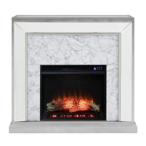 SEI Furniture Trandling Mirrored & Faux Electric Fireplace, New Antique Silver/White Marble (AMZ9537201RF)