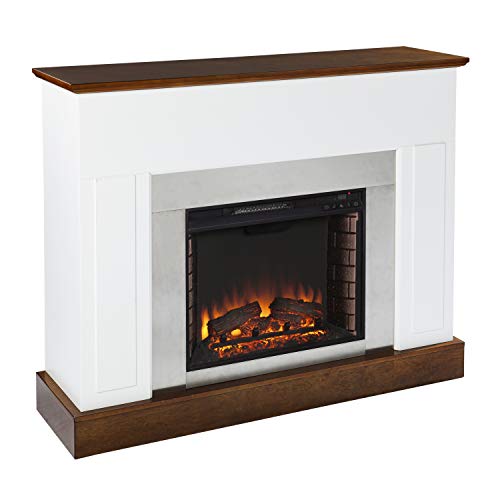 SEI Furniture Eastrington Industrial Electric Fireplace, White/Dark Tobacco