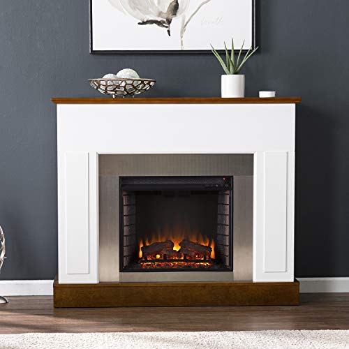 SEI Furniture Eastrington Industrial Electric Fireplace, White/Dark Tobacco