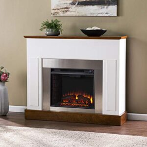 SEI Furniture Eastrington Industrial Electric Fireplace, White/Dark Tobacco