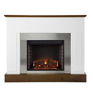 SEI Furniture Eastrington Industrial Electric Fireplace, White/Dark Tobacco