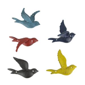 zeckos 5-piece multicolor cast iron flying bird wall sculptures - distressed finish - 5.75 inches long - easy installation - colorful rustic home decor accents