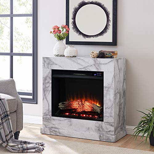 SEI Furniture Dendale Faux Marble Electric Fireplace, New White-Gray Veining