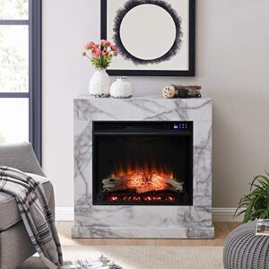 SEI Furniture Dendale Faux Marble Electric Fireplace, New White-Gray Veining