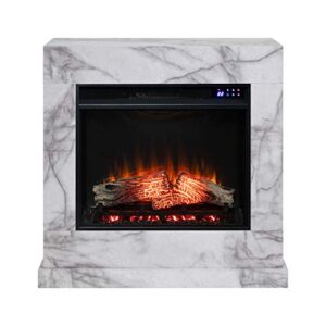 SEI Furniture Dendale Faux Marble Electric Fireplace, New White-Gray Veining