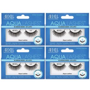 ardell aqua false strip lashes 345, water activated fake lashes, eye makeup enhancement, no lash glue required, 4 pack