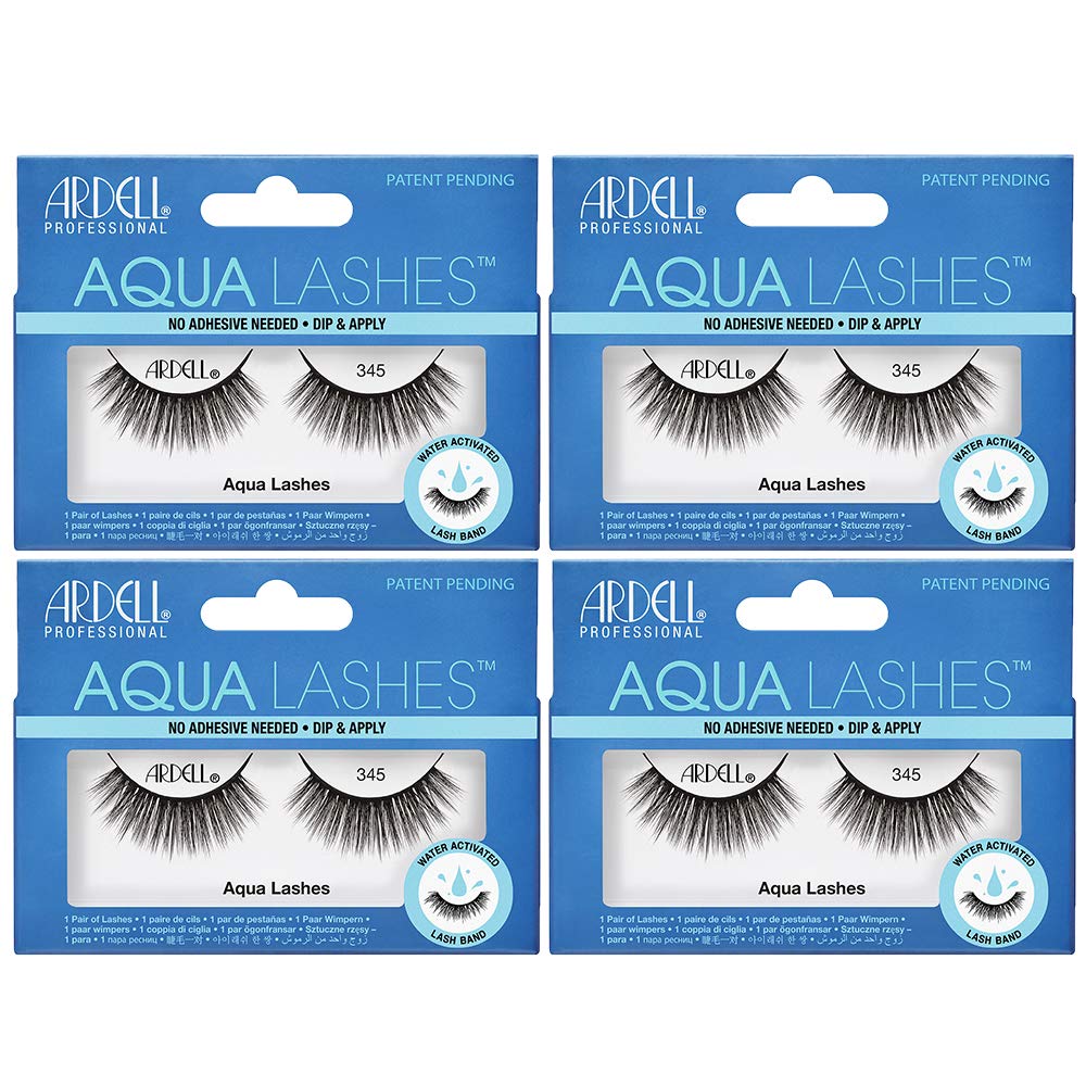 Ardell Aqua False Strip Lashes 345, Water Activated Fake Lashes, Eye Makeup Enhancement, No Lash Glue Required, 4 Pack
