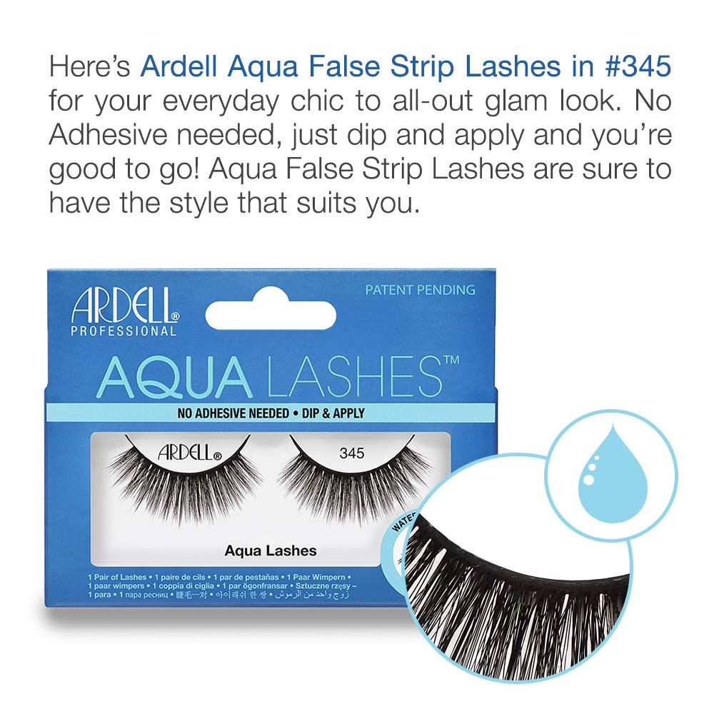Ardell Aqua False Strip Lashes 345, Water Activated Fake Lashes, Eye Makeup Enhancement, No Lash Glue Required, 4 Pack