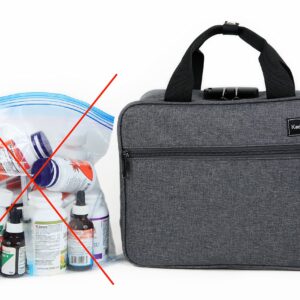 Kaddy Large Medicine Bag, Secure, Padded, Pill Organizer Box, Case for Bottles of Medicine or Supplements; Storage; Toiletry; 3 Digit Lock, Grey