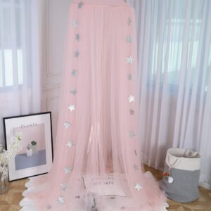 Shyneer Kids Bed Canopy,Princess Hanging Mosquito Net for Baby Crib Nook Castle Nursery for Kid's Room Decor,Pink
